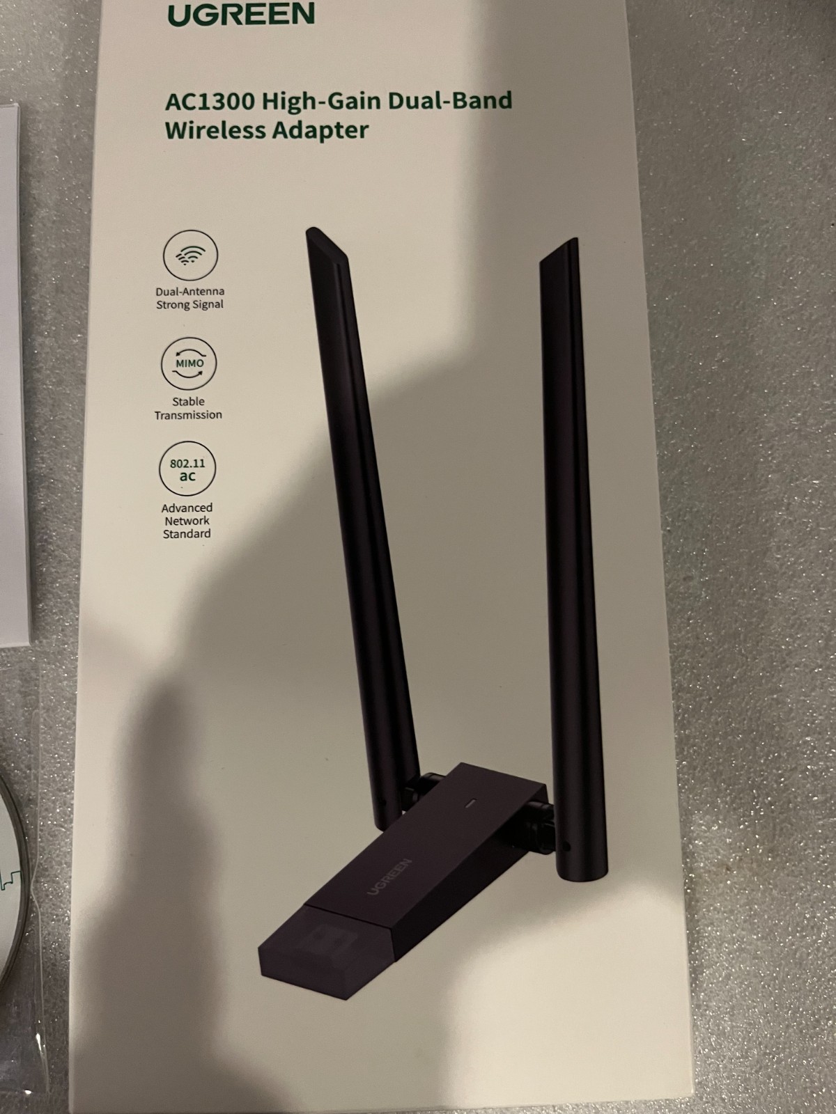 UGreen AC1300 Wireless Adapter Box with CD-ROM and Original Inserts