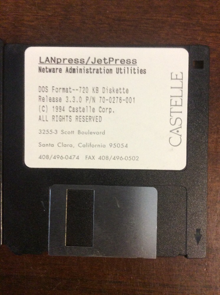Castelle Landpress Jetpress UNIX Administration Utilities Ver 3.3.0 3.5″ Floppy