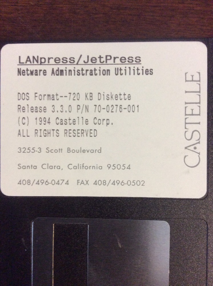 Castelle Landpress Jetpress UNIX Administration Utilities Ver 3.3.0 3.5″ Floppy