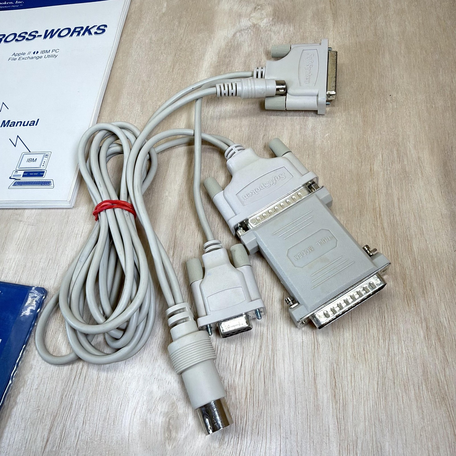 Vintage SoftSpoken Cross-Works Apple II IBM PC File Exchange Utility Disks Cable