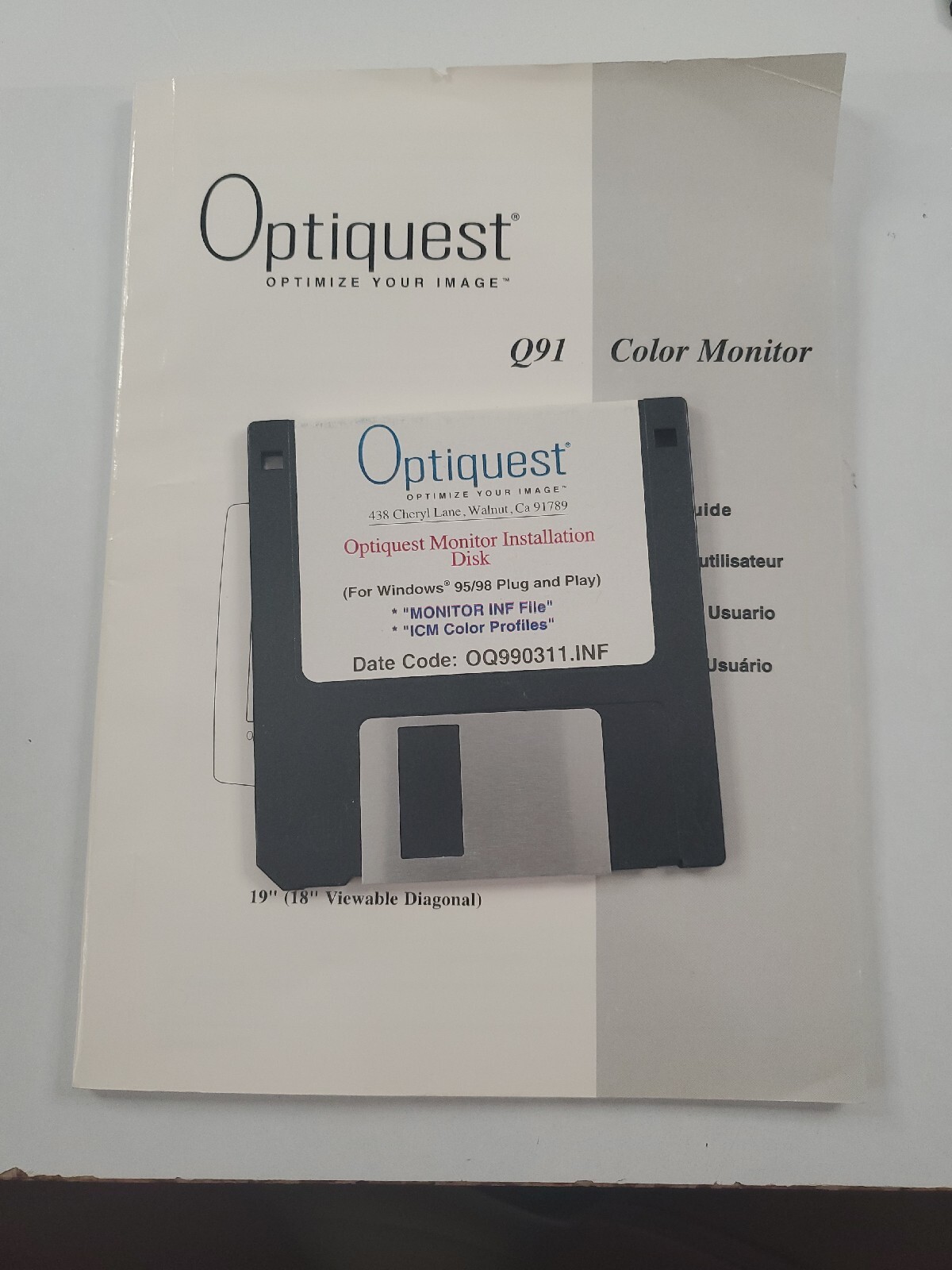 Opti quest Monitor Installation Disk/Manual (Disc) for Windows 95/98