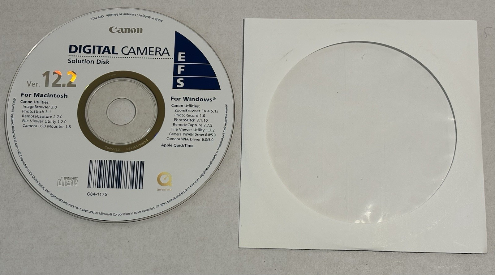Canon Digital Camera Solution Disk Version 12.2 for Macintosh & Windows C84-1175