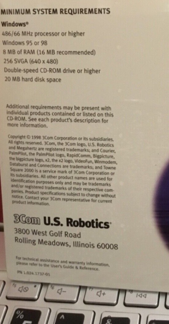 3Com US Robotics 56K Winxmodem Installation Guide Disk Windows 95/98
