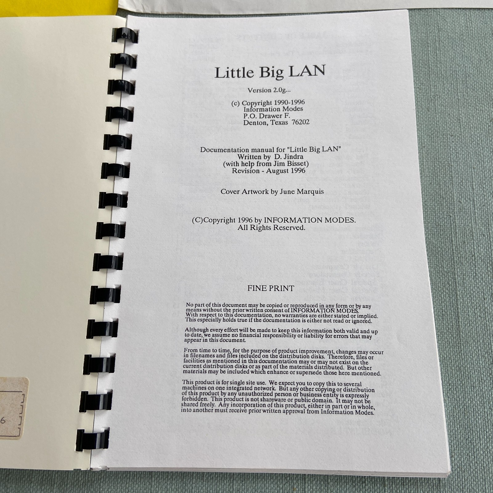 Vintage Software imodes Little Big Lan V2.0h 1996 Book Network 3.5” Floppy Infor