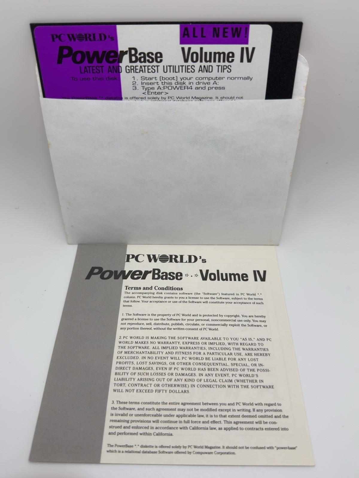 PowerBase Volume IV 5.25 Floppy Disk 1991 Utilities & Tips PC World Vintage