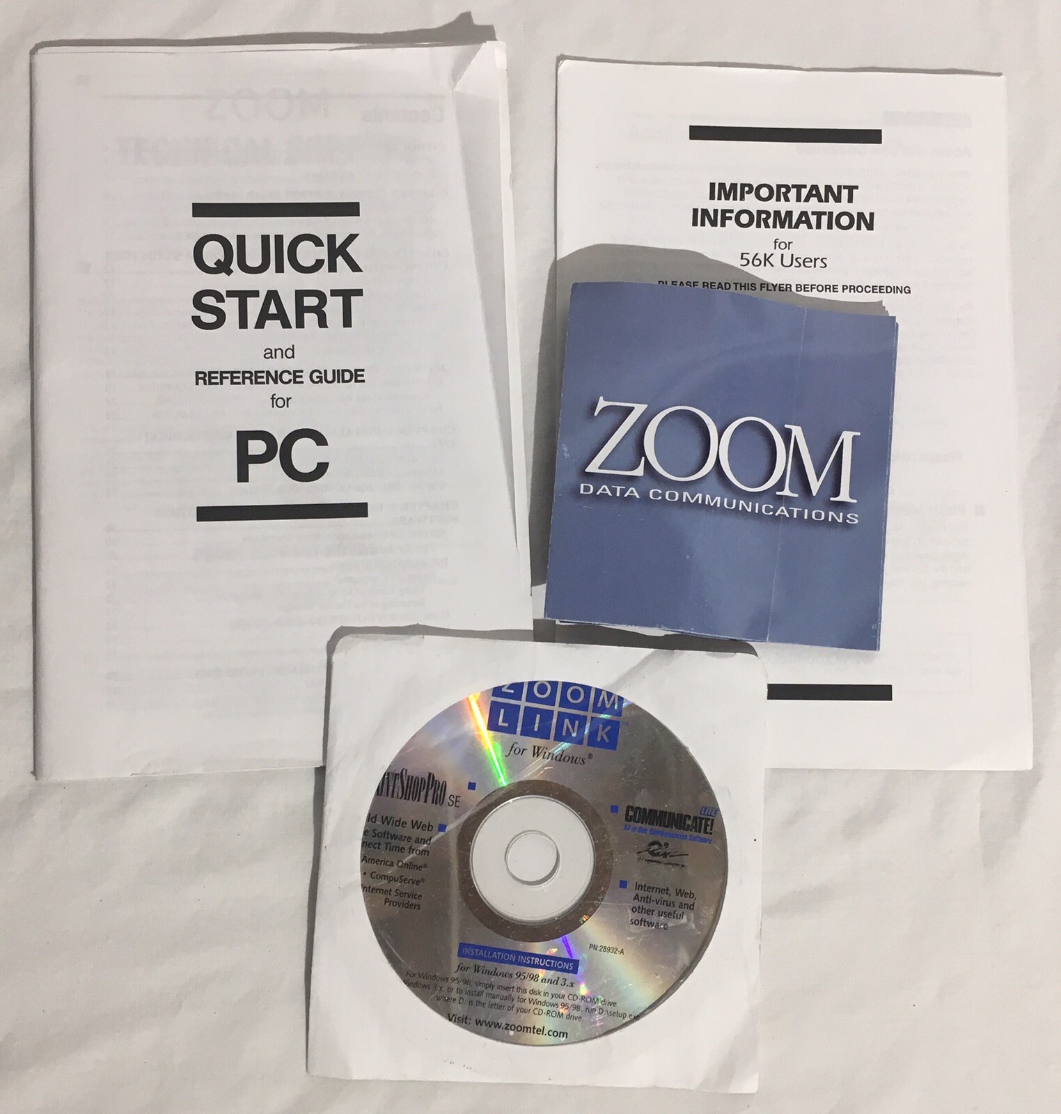 Vintage ZOOM 56k Modem CD-ROM Software Manual & Brochure Windows 3.1 95 98