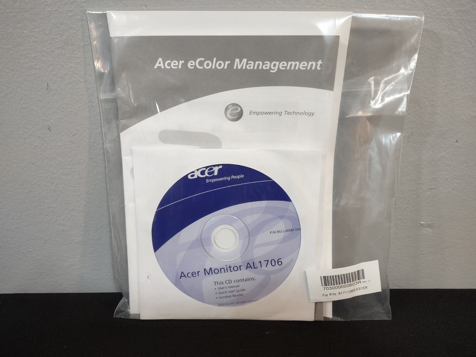 Acer LCD Monitor AL1706 Bundle Lot – CD Disc User Manual Quick Start Guide Docs