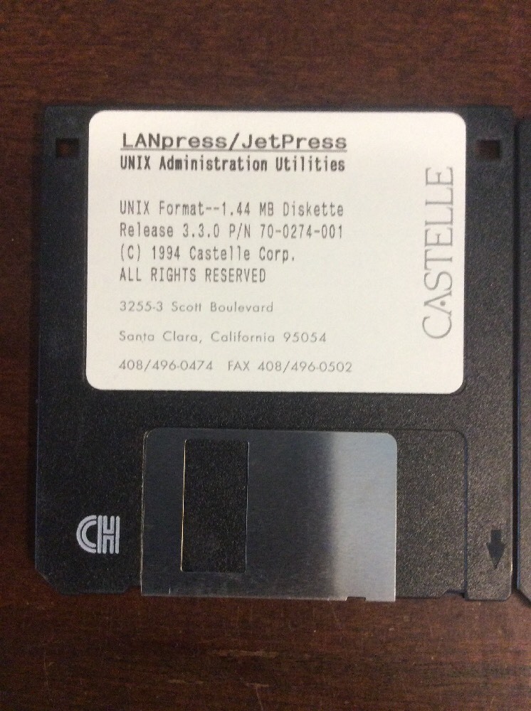 Castelle Landpress Jetpress UNIX Administration Utilities Ver 3.3.0 3.5″ Floppy