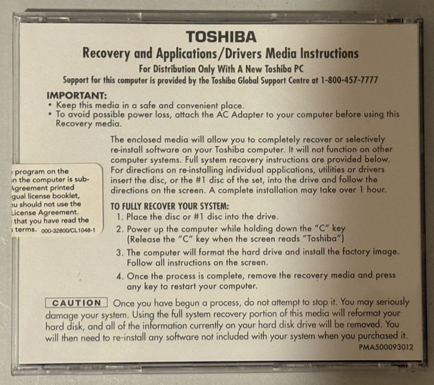 Toshiba Recovery & Application/Drivers Satellite P100/P105 Series Vista 2 Discs