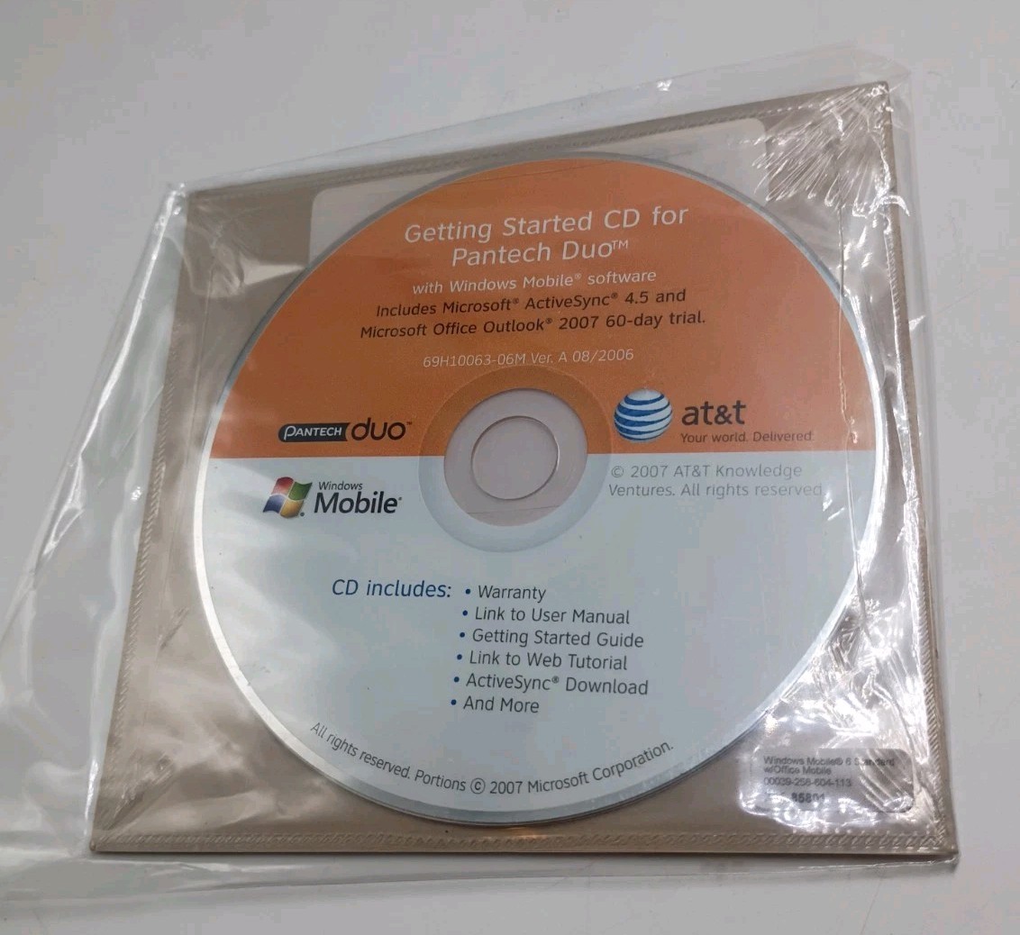 Pantech Duo Windows Mobile CD-ROM Getting Started DISC – SEALED