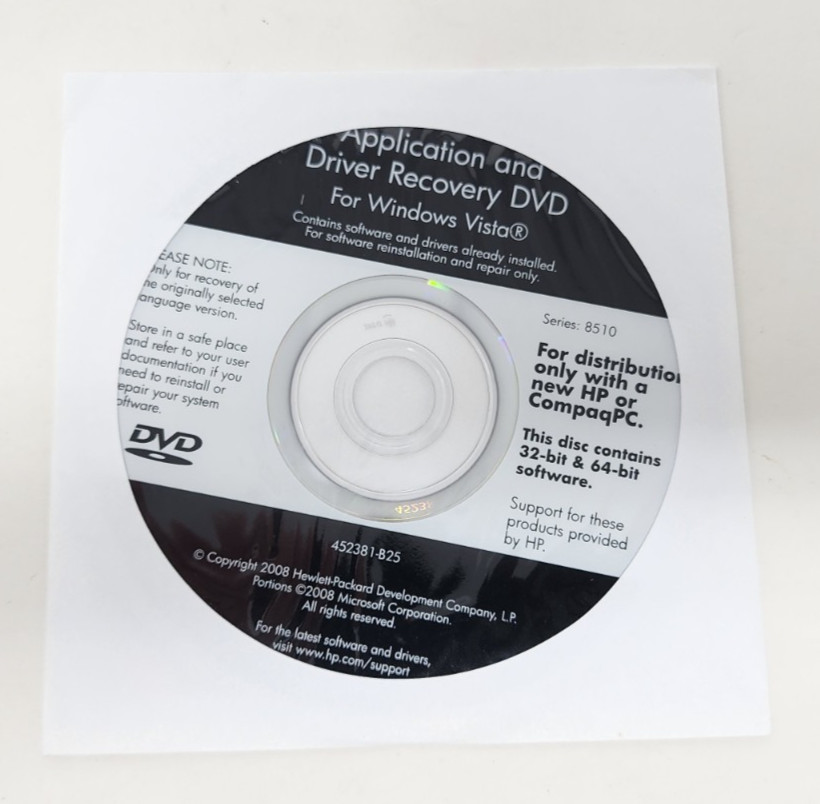 HP Application and Driver Recovery Pack 450625-001 Windows English, XP & Vista