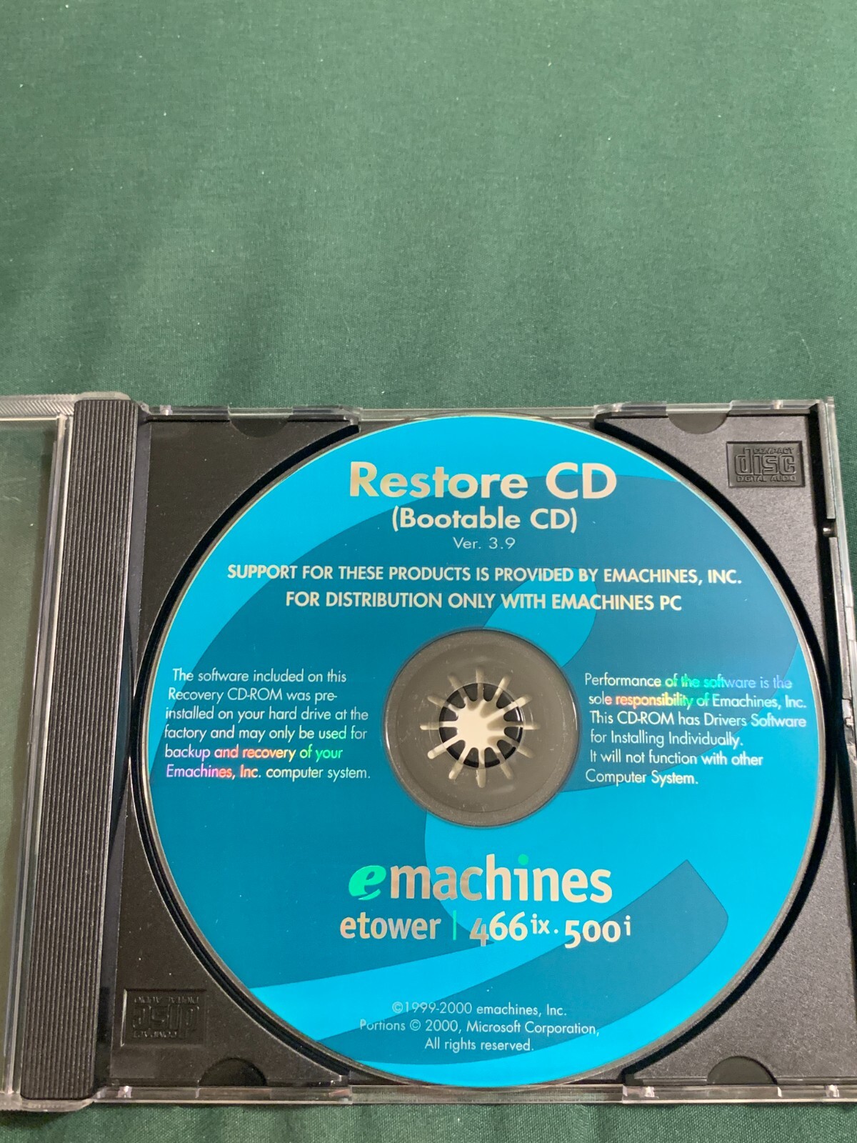 Emachines Ver 3.9 Restore CD (Bootable CD) 1999-2000 etower 466ix 500i