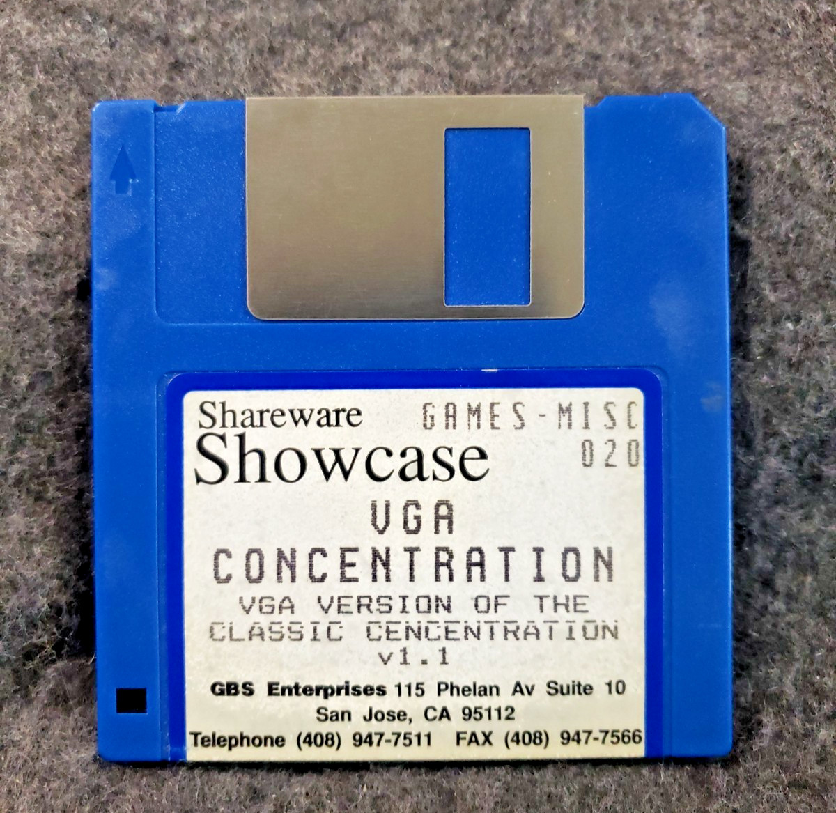 Shareware Showcase VGA Concentration by GBS Enterprises~3.5 floppy disk (C19B2)