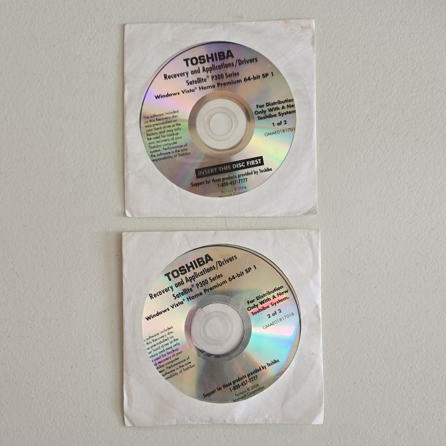 Toshiba Satellite P300 Recovery & Applications/Drivers CD Set for Windows Vista
