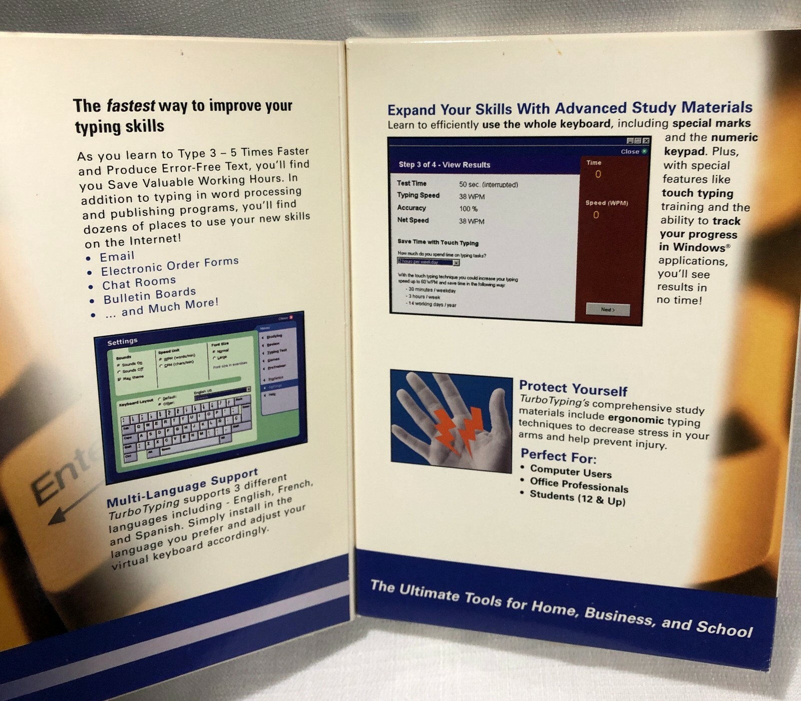 Turbo Typing for Windows XP 2000 98 95 Me NT4 English French Spanish Software IM