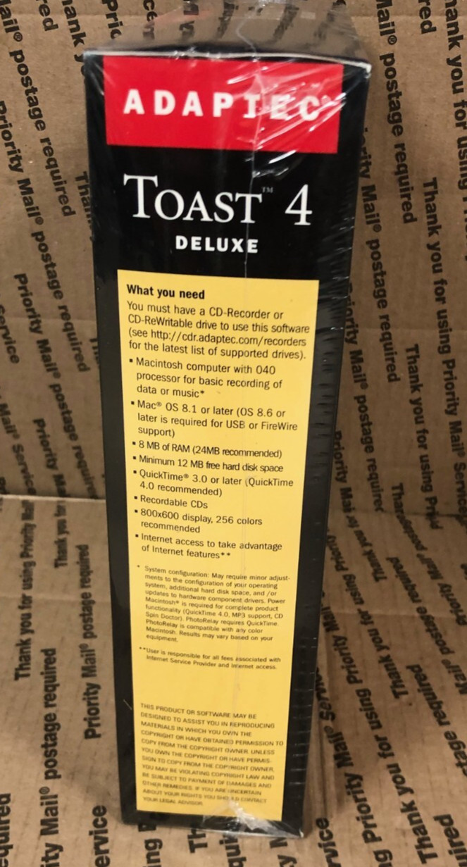 (NEW SEALED!) Adaptec Toast 4 Deluxe Software for Mac Big Box CD Recording