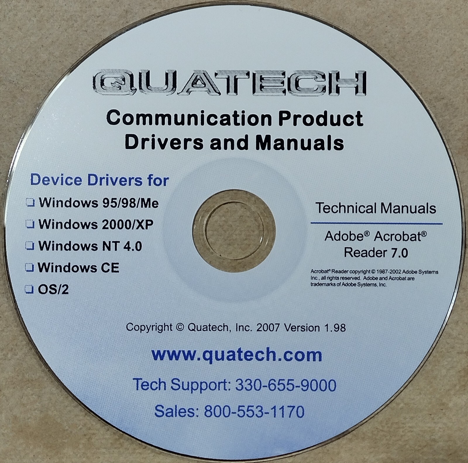 Quatech Communication Product Drivers and Manual Used CD.