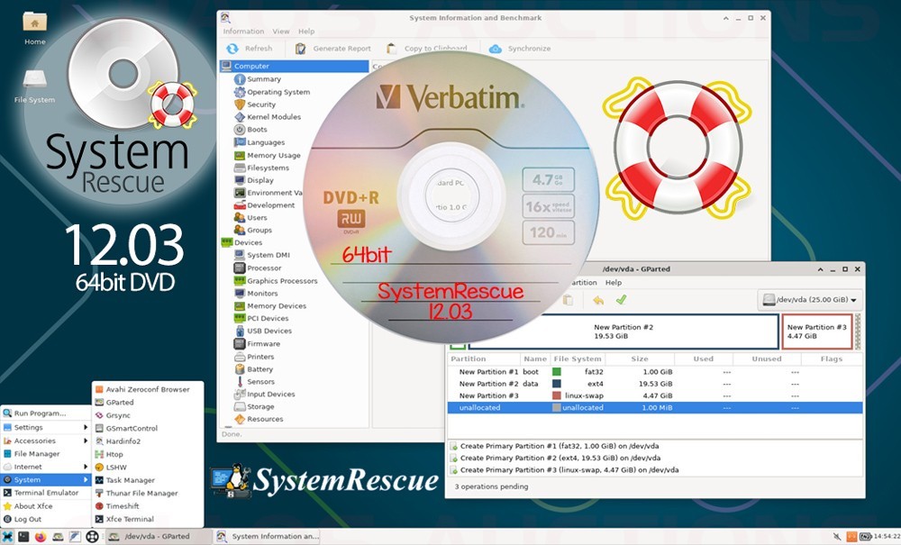 SystemRescue 8.0.3 32bit LIVE DVD Bootable Rescue Disk Utility Toolkit