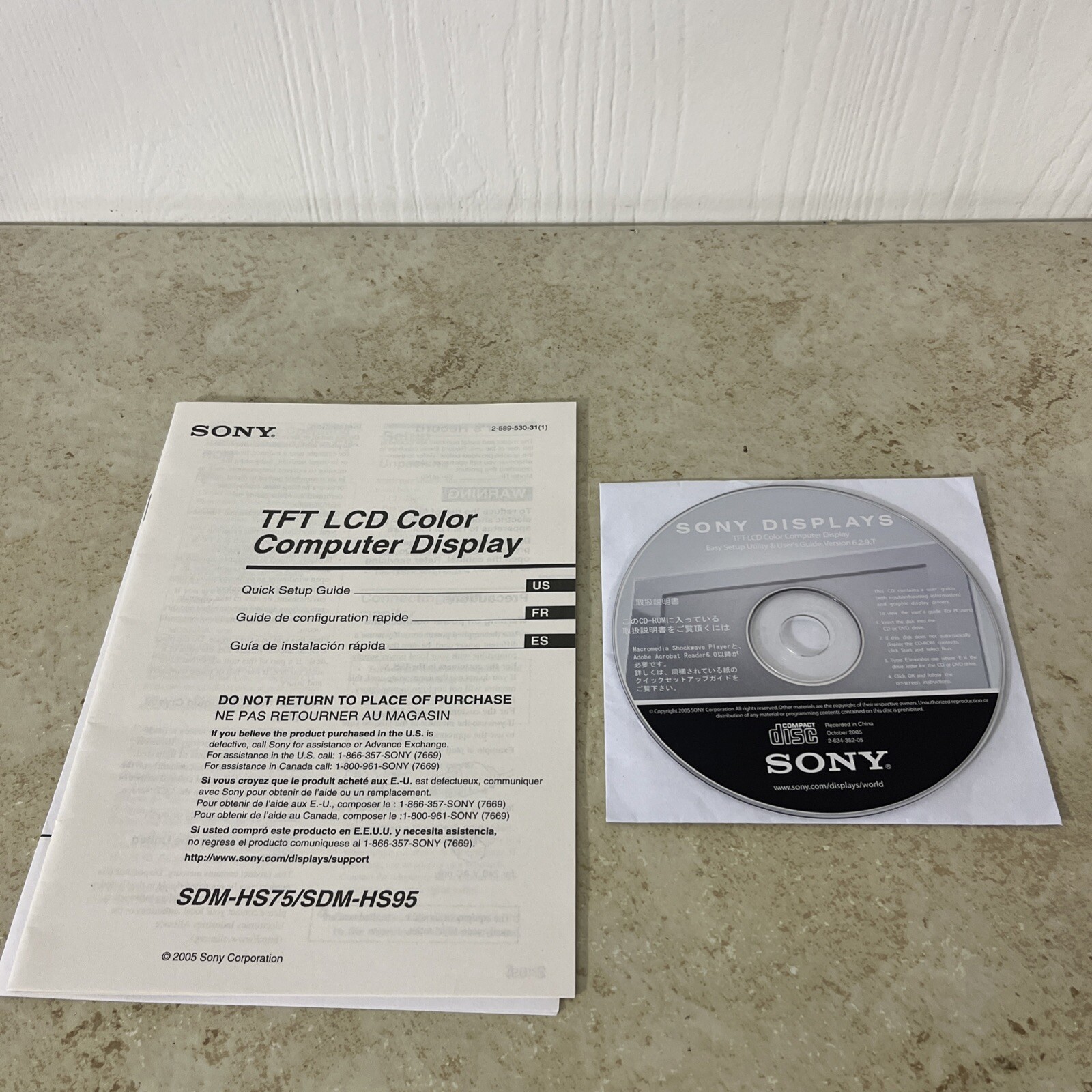 Sony Displays Installer CD – TFT LCD Color Computer Display – Disc And Manual