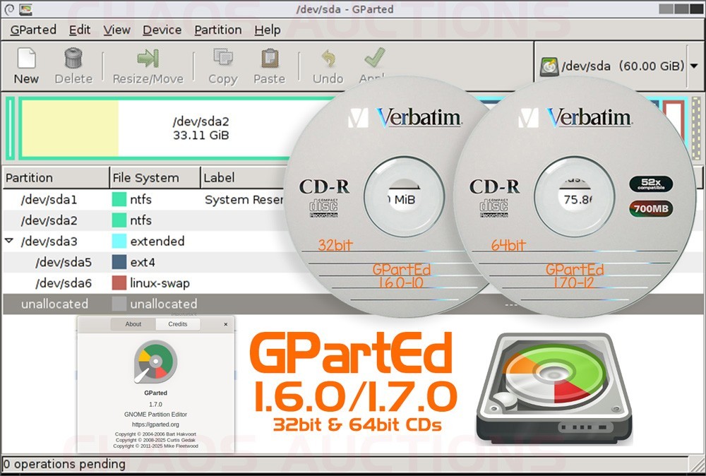 GPartEd 1.3.0-1 LIVE CDs Partition Editor Disk Management 32bit & 64bit