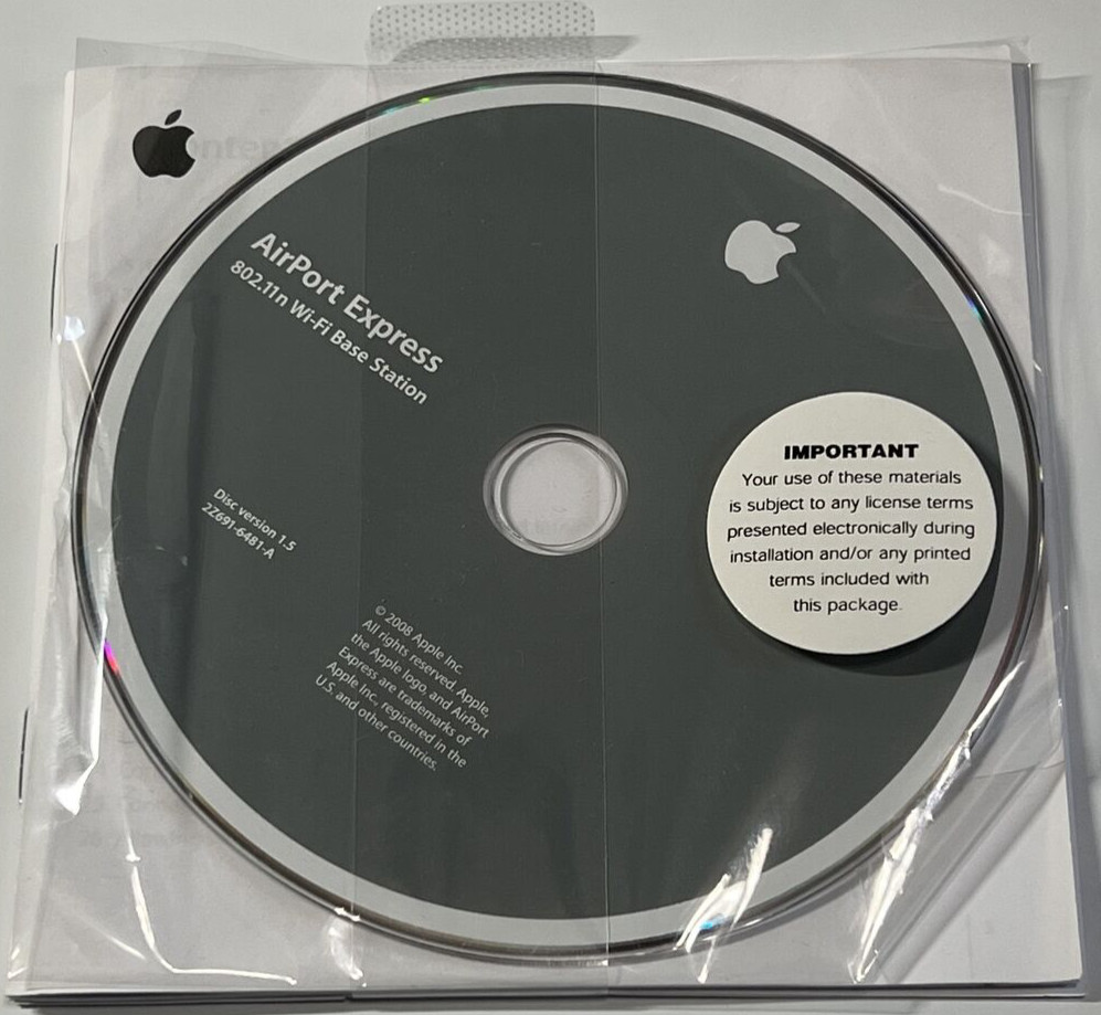APPLE AIRPORT EXPRESS SOFTWARE DISC VERSION 1.5 # 2Z691-6481-A W/MANUAL SEALED