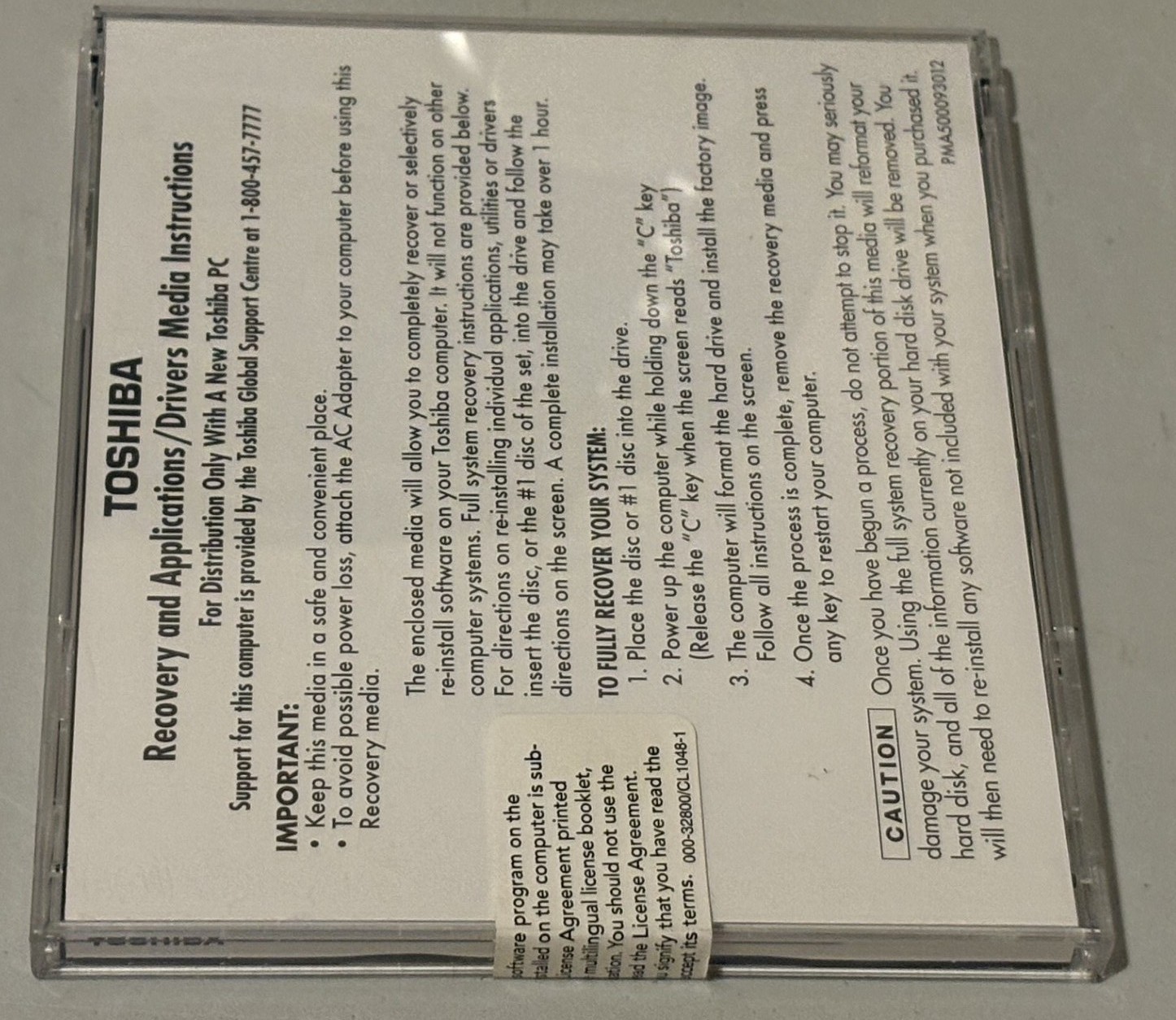 Toshiba Recovery & Application/Drivers Satellite P100/P105 Series Vista 2 Discs
