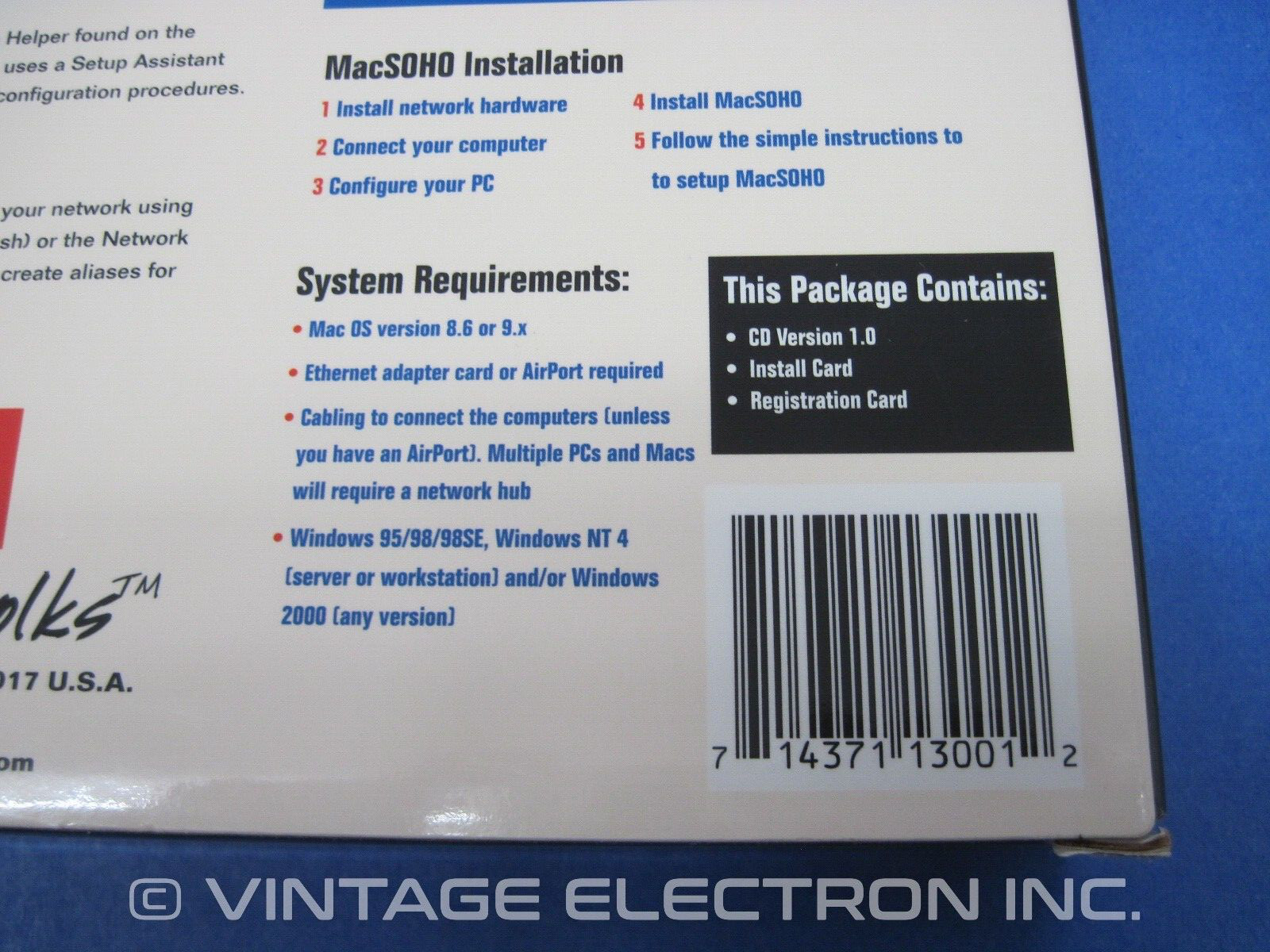 Apple Macintosh MacSOHO Software – V 1.0 – MAC PC File Sharing (Mac OS 8.6 9.X)