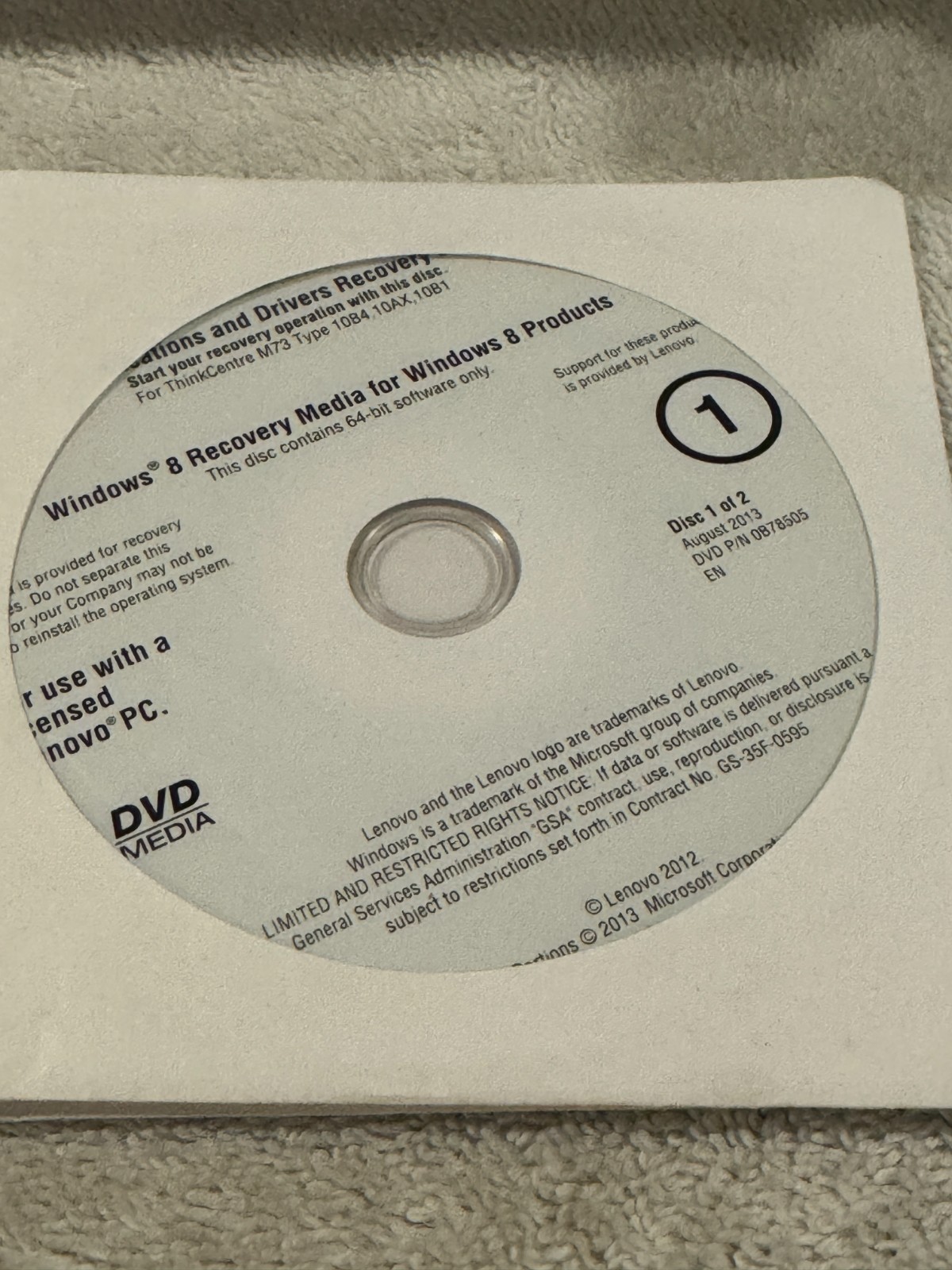 Lenovo Applications & Drivers Recovery Disc ThinkCentre M73 2 Discs – NEW/SEALED