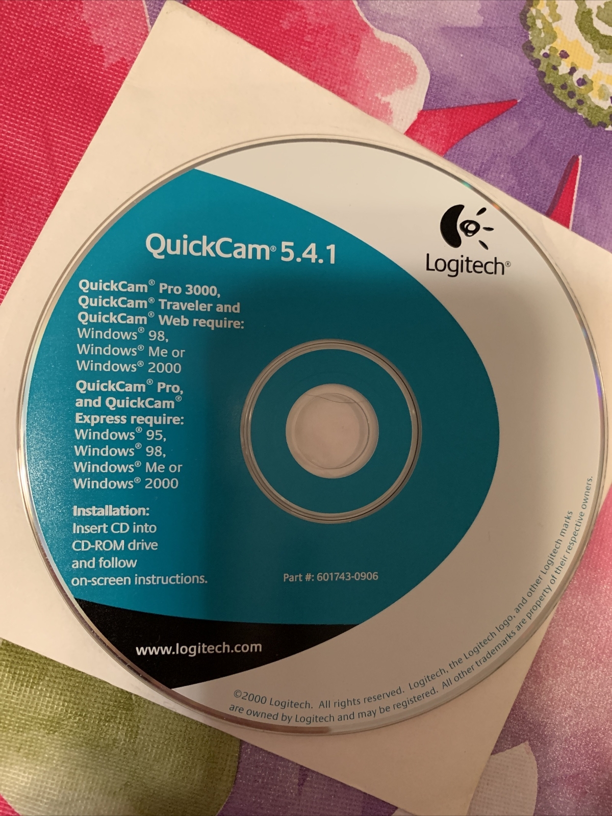 2000 Logitech QuickCam Software 5.4.1 Disc In Paper Sleeve No Camera Never Used