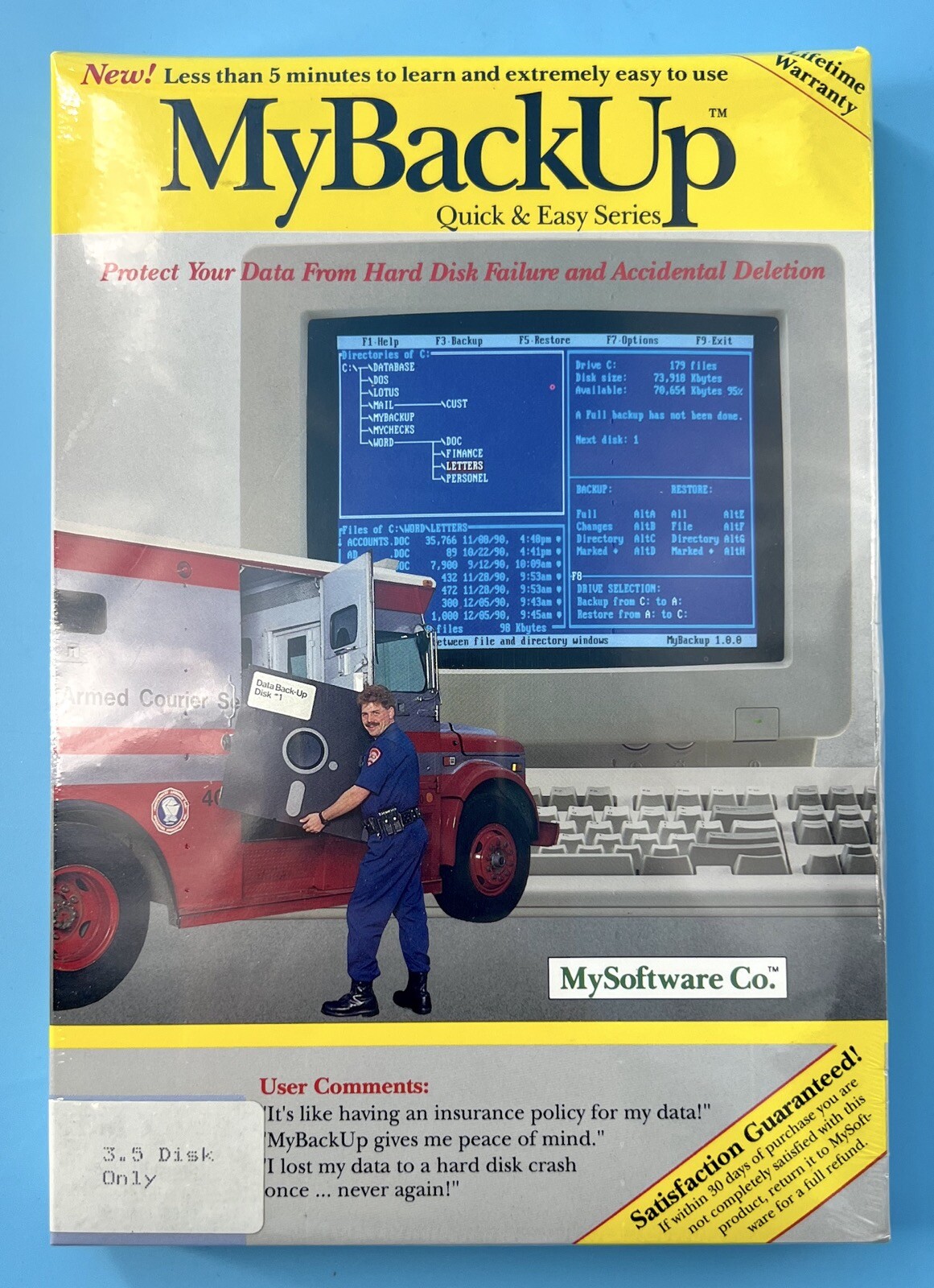 MyBackUp Software for DOS 2.0 or Greater on 3.5” Diskette IBM Tandy – New NIB