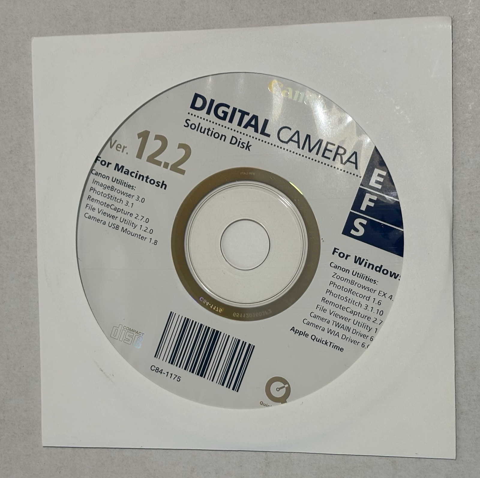Canon Digital Camera Solution Disk Version 12.2 for Macintosh & Windows C84-1175
