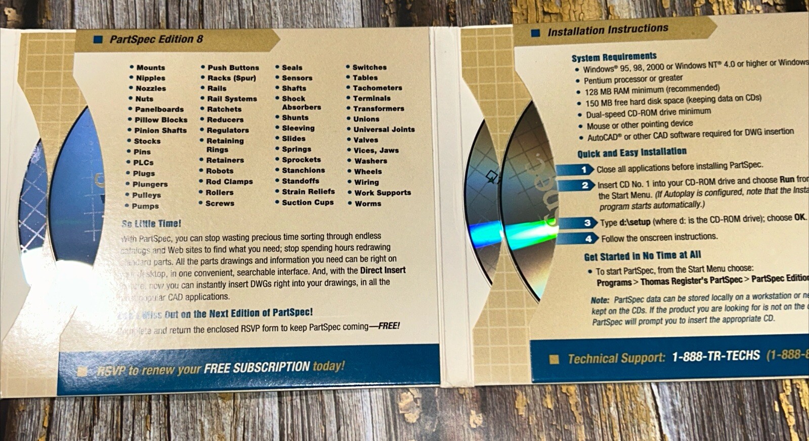 ThomasNet: PartSpec – Edition 8.0 – 8 CD-ROM Set Windows XP 2000 98 95 CAD Parts