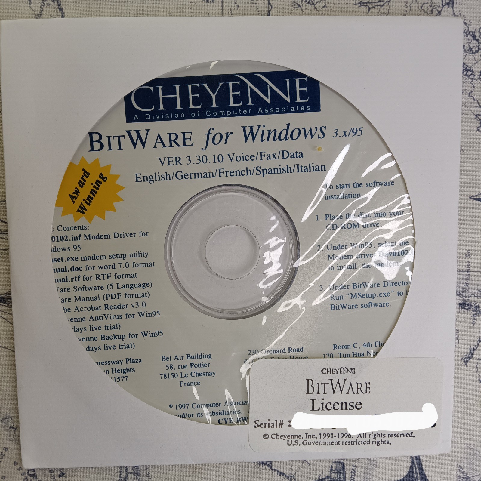 Cheyenne BitWare For Windows 3.1 95 Ver. 3.30.10 Software & Driver CD-ROM 1997