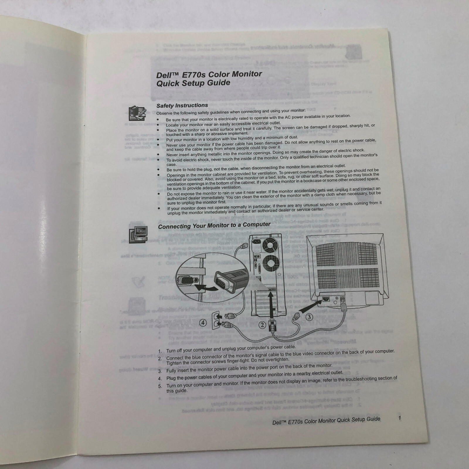 Dell E770s Color Monitor Quick Setup Guide and Displays in Multi Languages