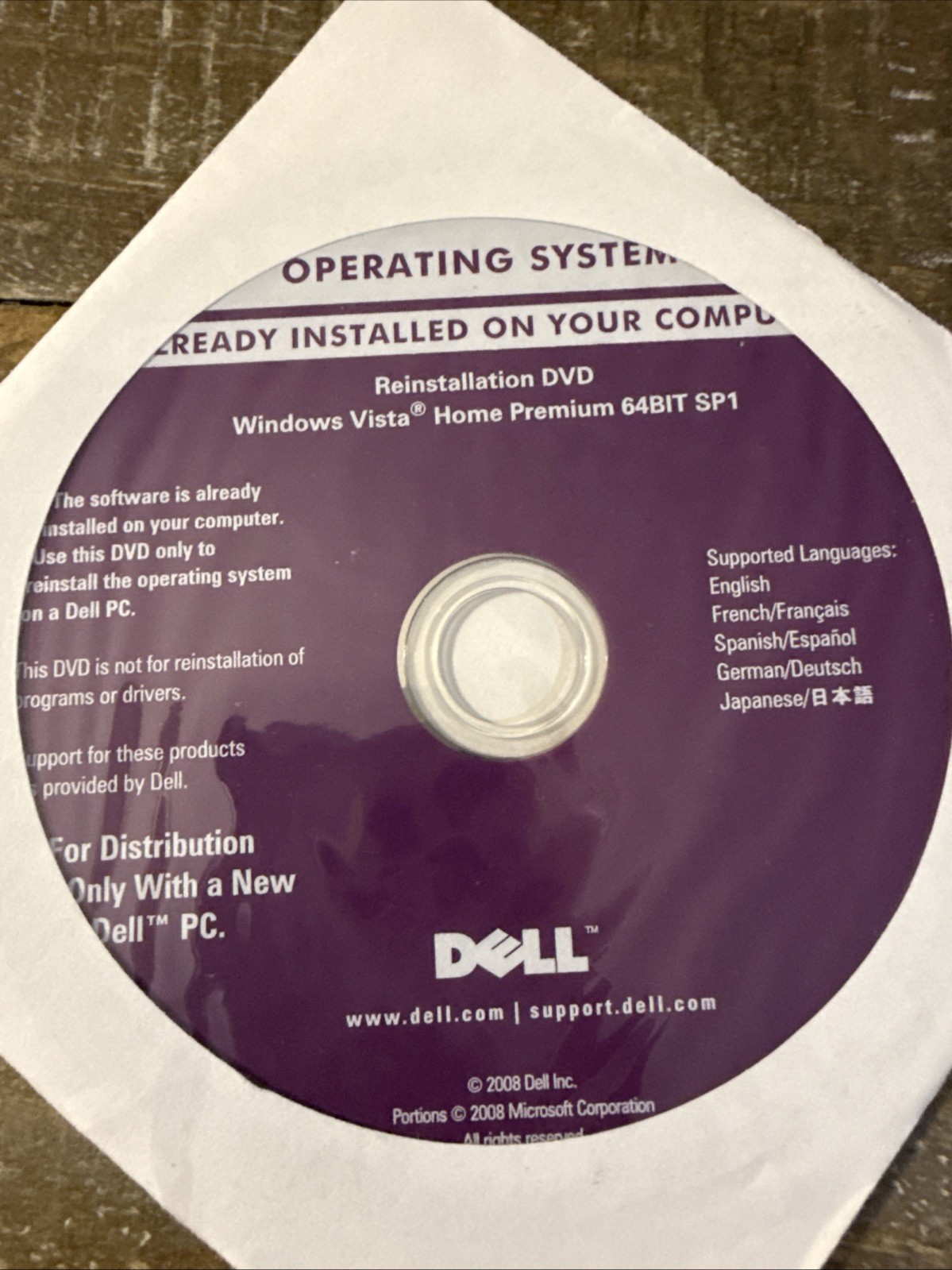 Dell Operating System Windows Vista Home Premium Software PC Cd Rom