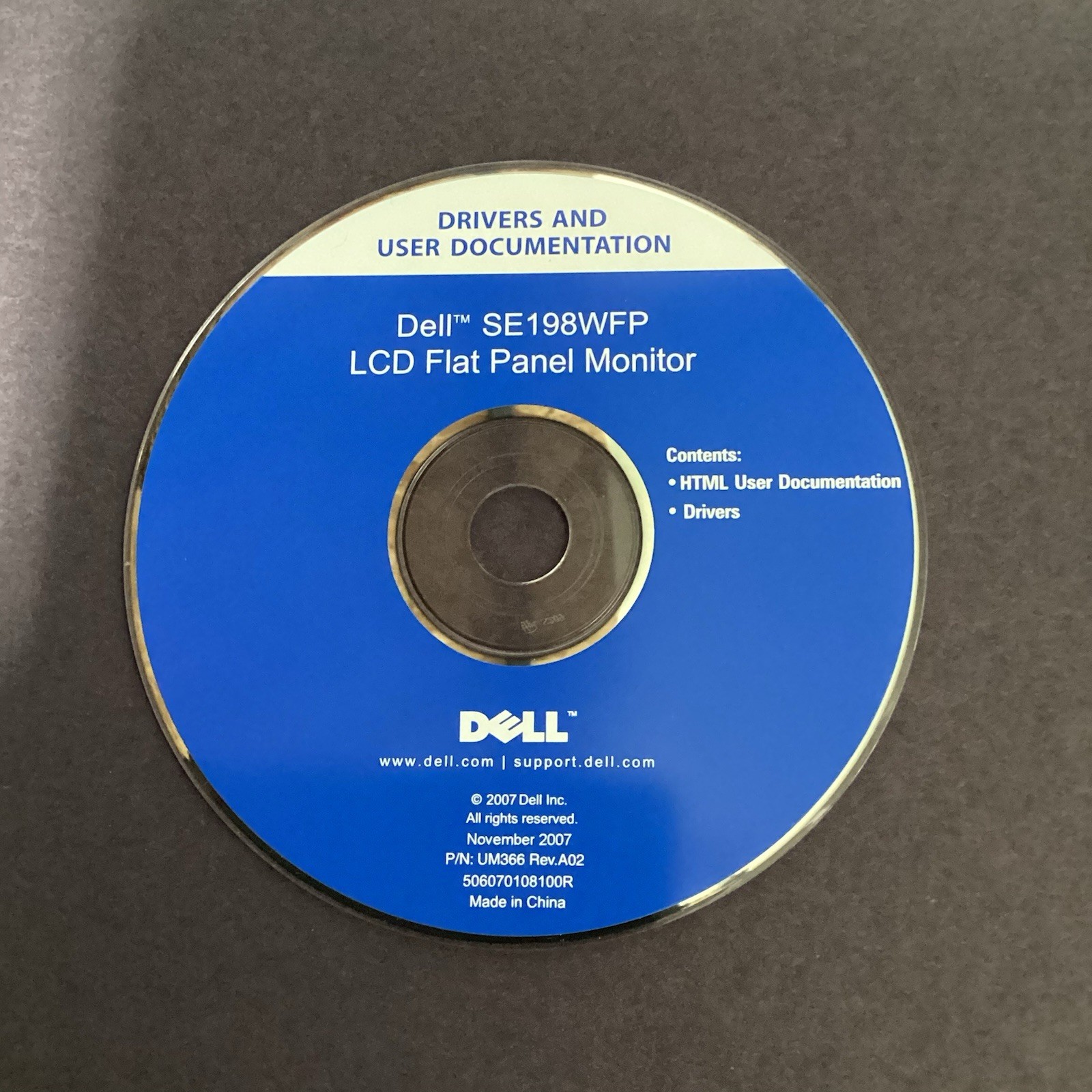 Dell Drivers And User Documentation SE198WFP LCD Flat Panel Monitor 2007