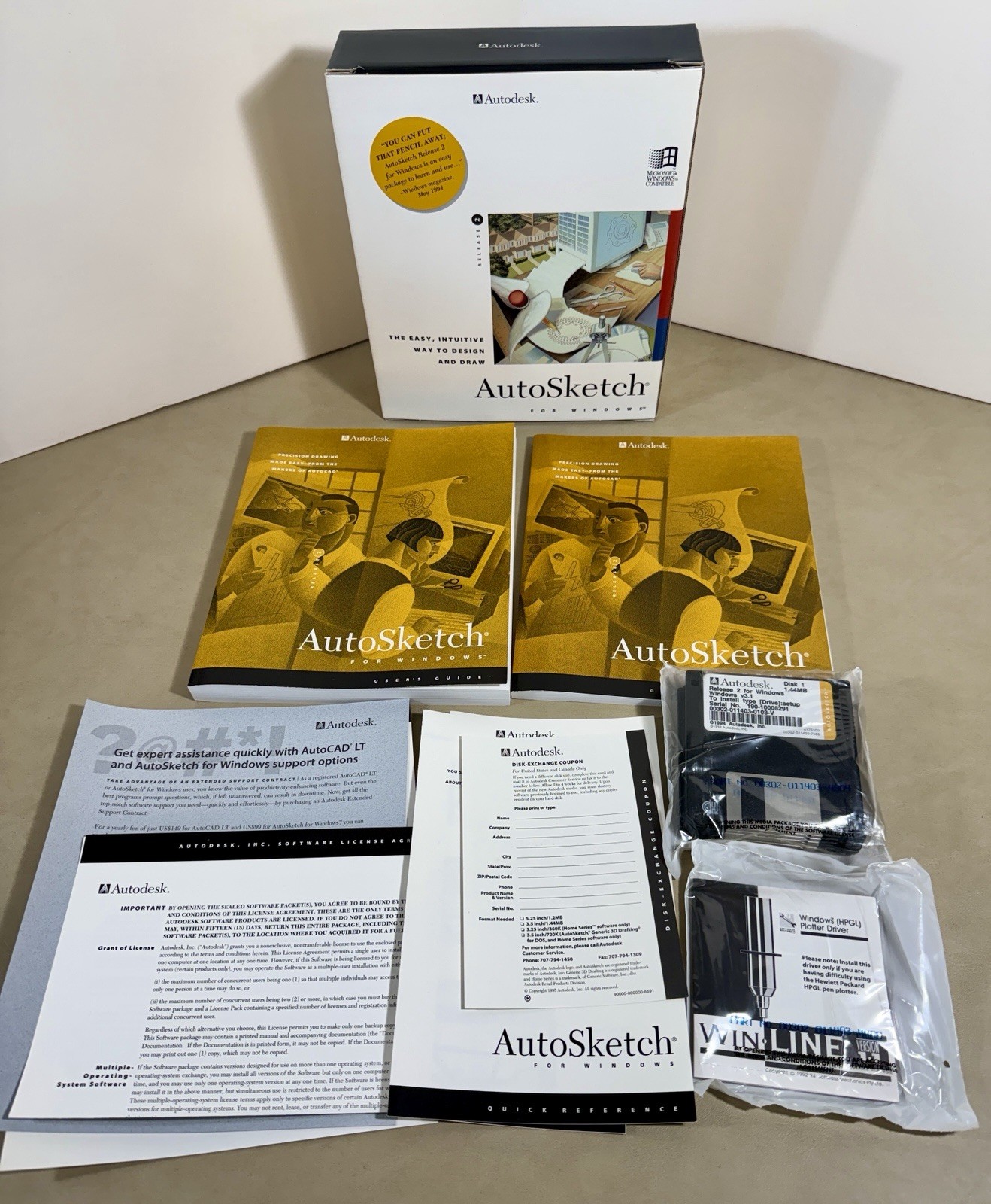 AutoDesk AutoSketch Release 2 for Windows 3.1 on 3.5″ Floppy Disks Brand New