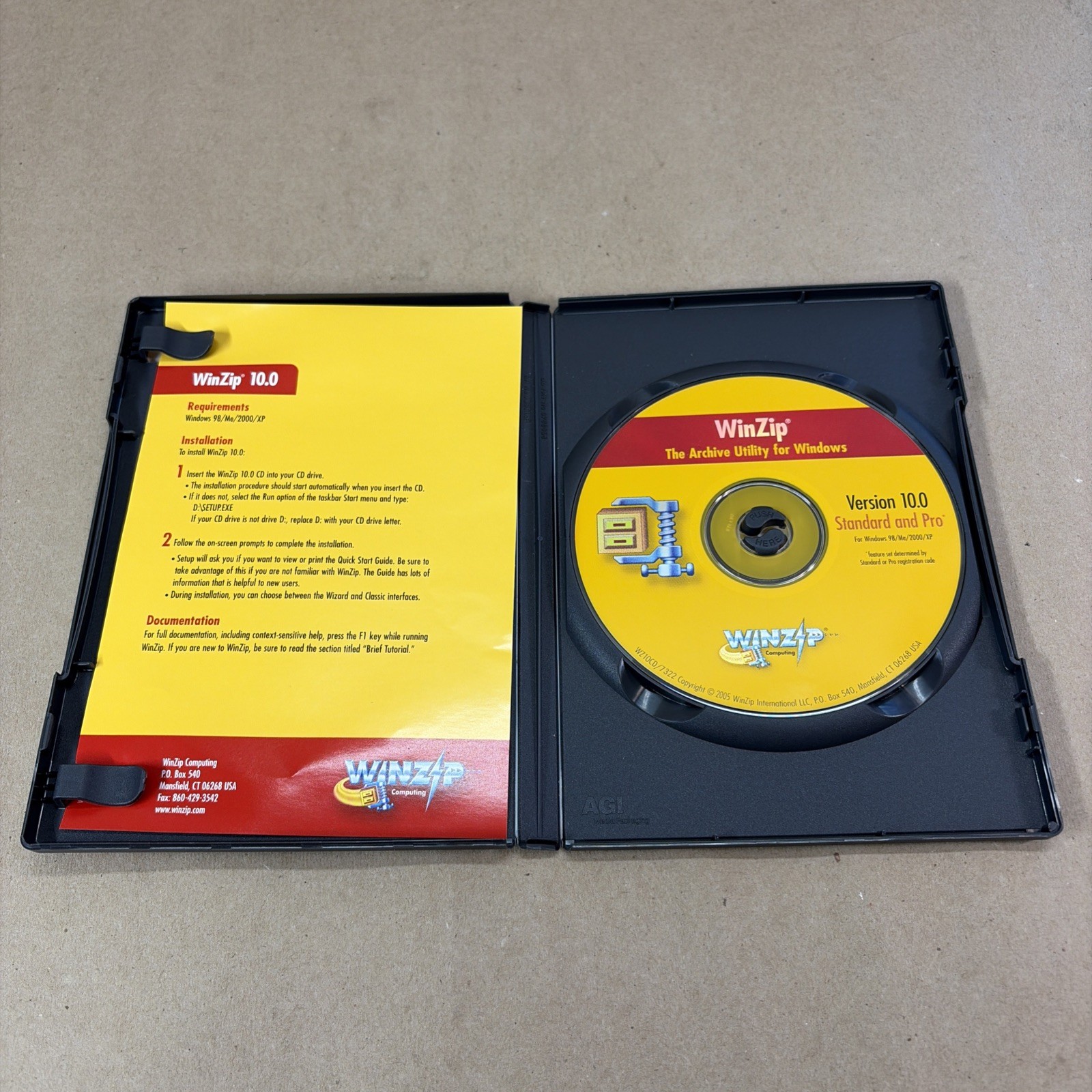 WinZip 10.0 Standard & Pro Single User CD Archive Utility Windows 98 XP with KEY