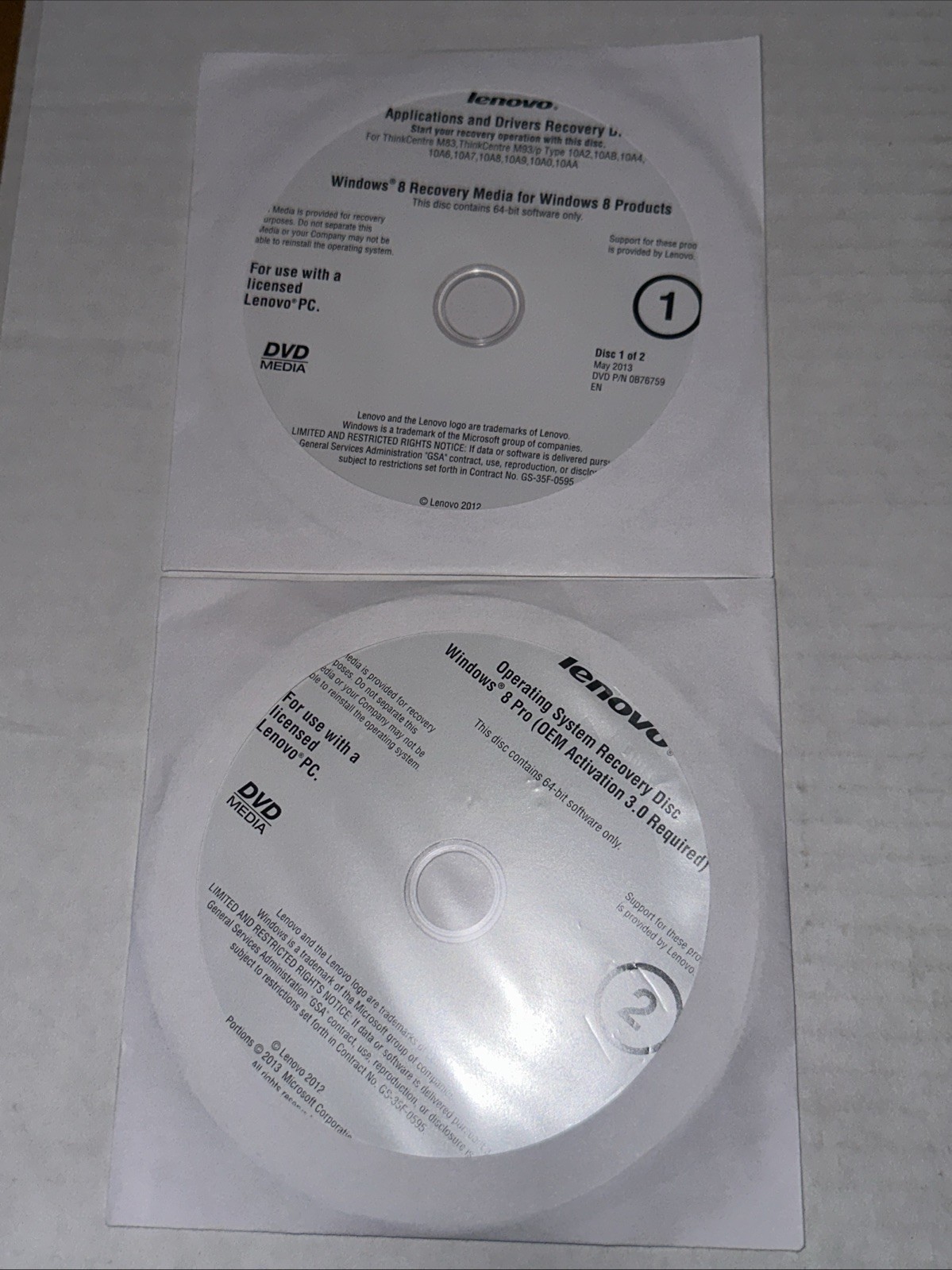 Lenovo O/S Recovery Disc M83 Win 8 Pro (2 Discs) – Brand New