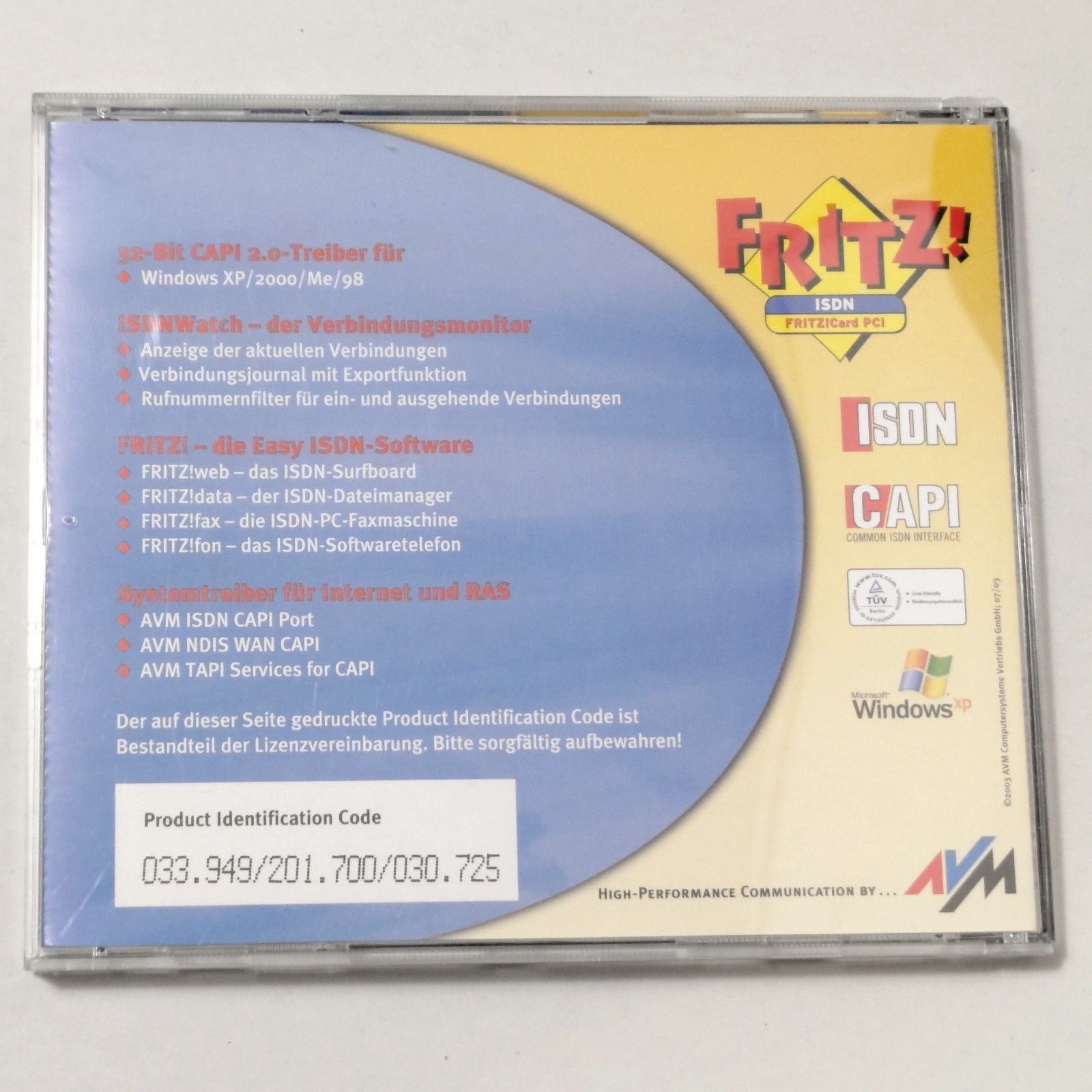 Fritz! ISDN – Genuine ISDN CAPI Software CD for Windows XP / 2000 / Me / 98