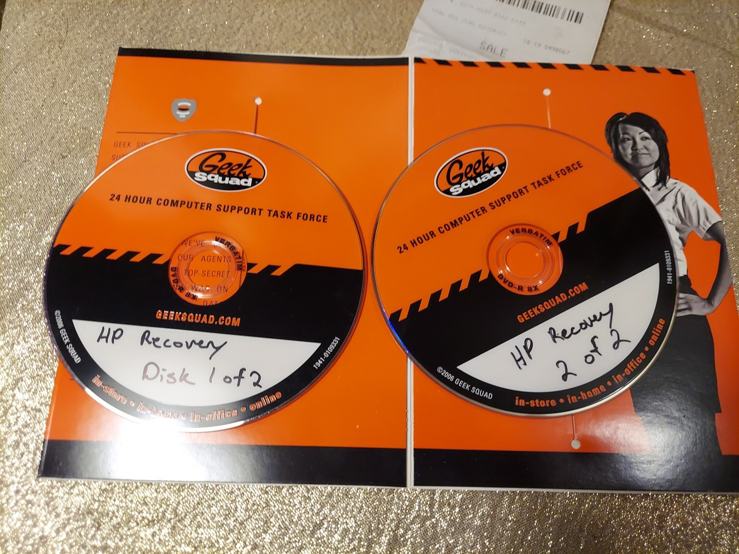 Geek Squad HP Hewlett Packard Recovery Discs 2007 With Case, Receipt
