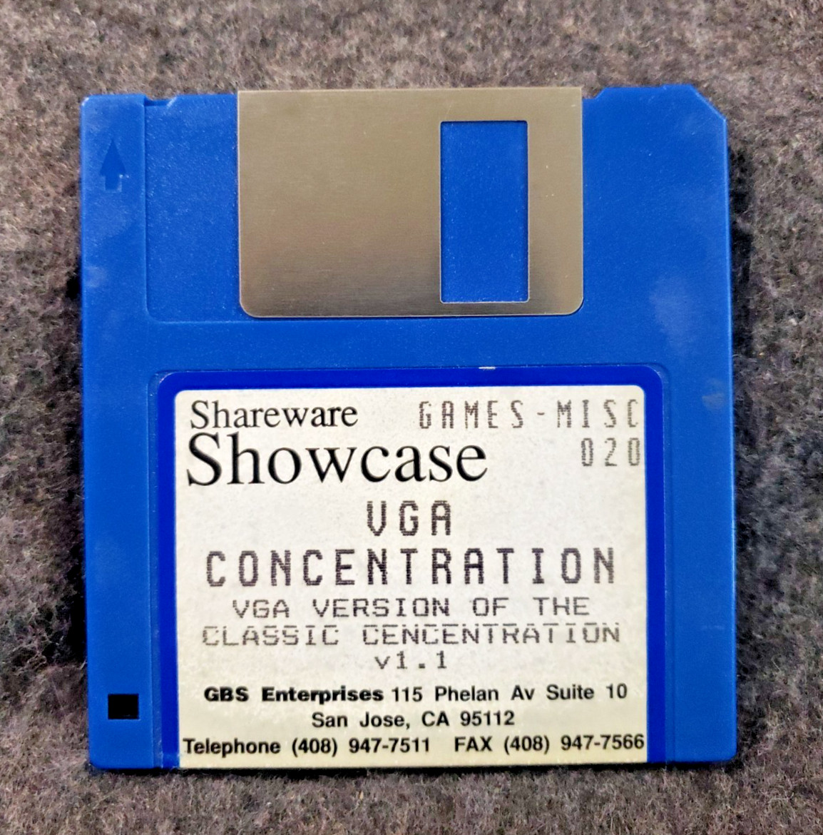 Shareware Showcase VGA Concentration by GBS Enterprises~3.5 floppy disk (C19B2)