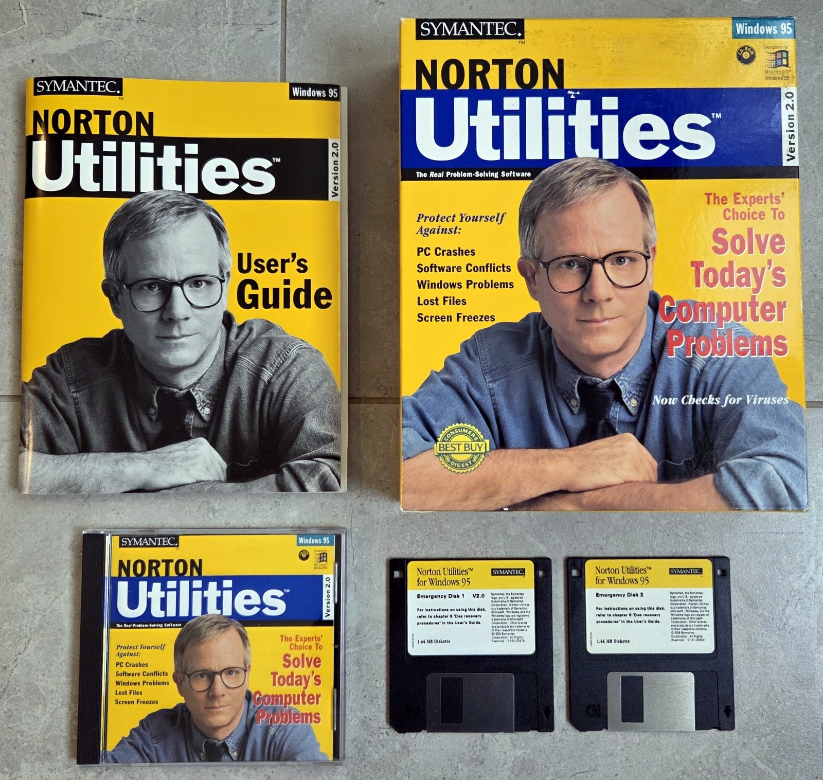 SYMANTEC Norton Utilities Version 2.0, For Windows 95, CD, 2 Disks, Guide & Box