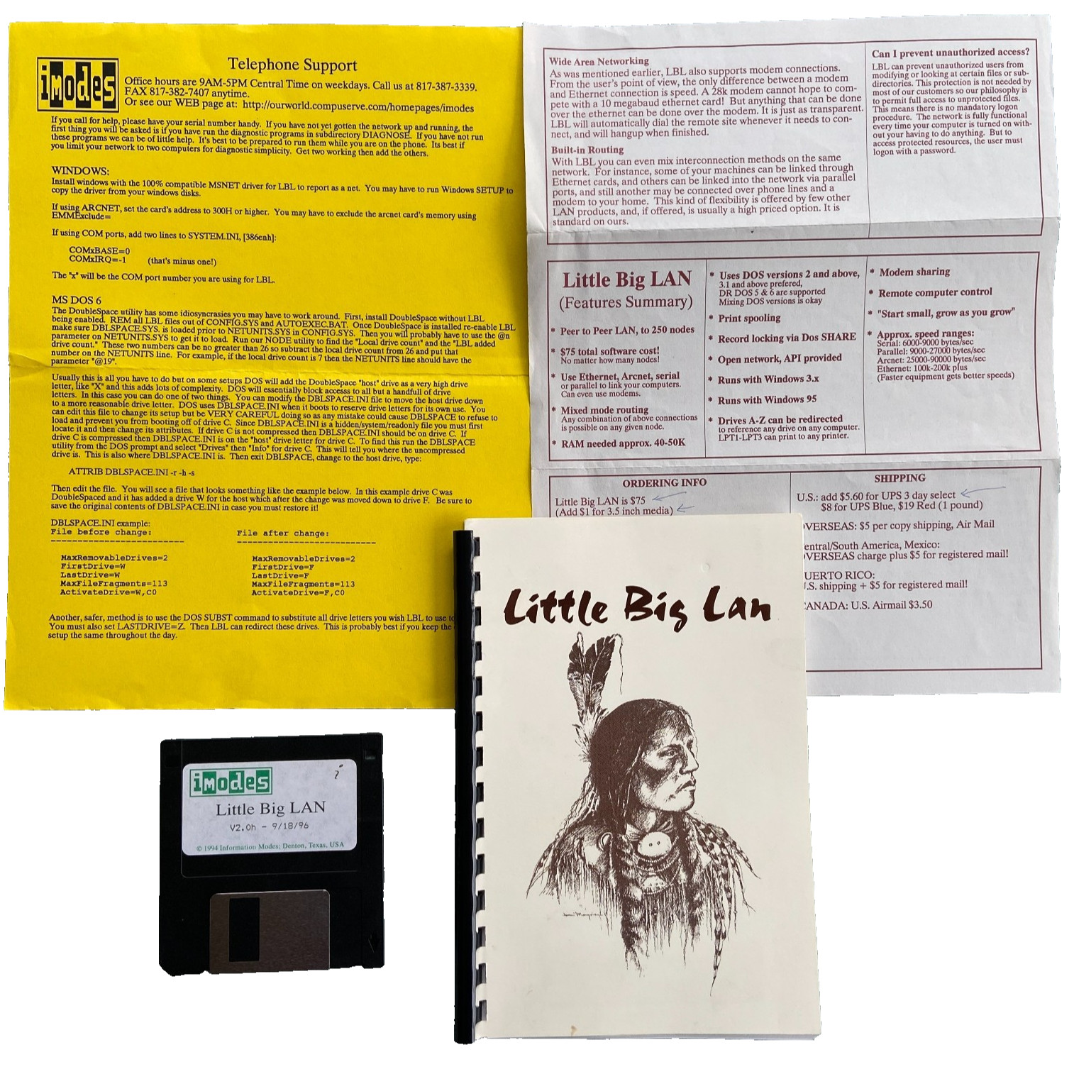 Vintage Software imodes Little Big Lan V2.0h 1996 Book Network 3.5” Floppy Infor