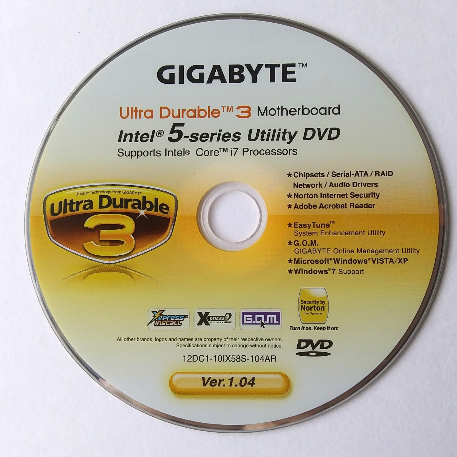 Gigabyte Intel 5 Series Utility DVD Ultra Durable 3 Driver Disc Win 7 XP