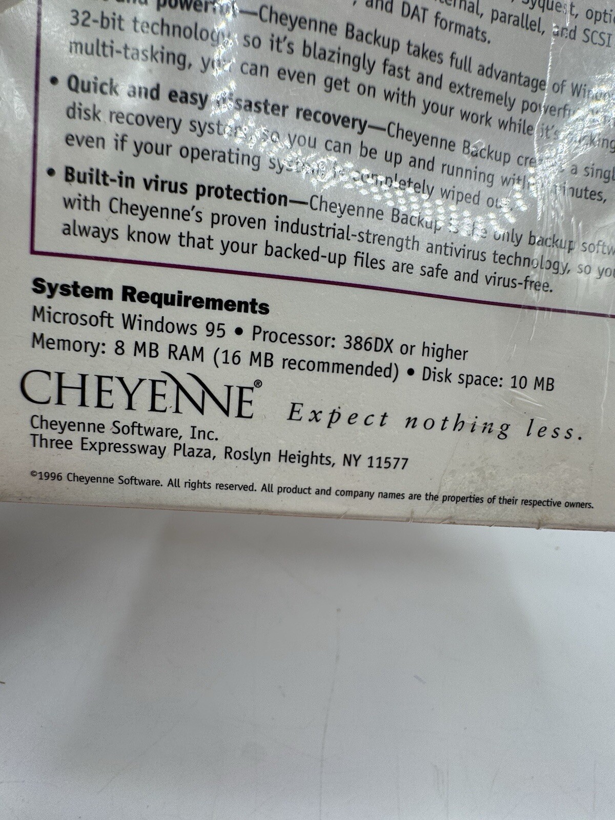 Vintage Cheyenne Backup Software V2.0 for Microsoft Windows ‘95 PC CD-ROM 1991