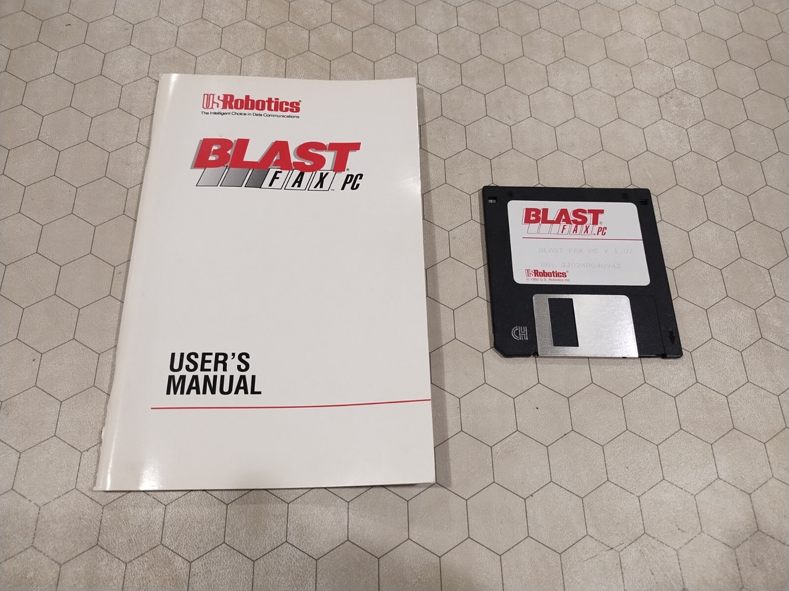 Blast Fax PC modem software, US Robotics, 3.5″ floppy disk/manual, 1992, tested