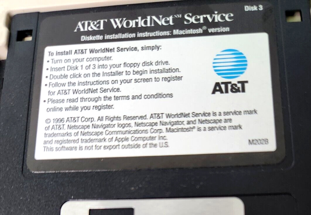 AT&T WorldNet Service 3.5″ installation diskettes Windows version 1996 Netscape