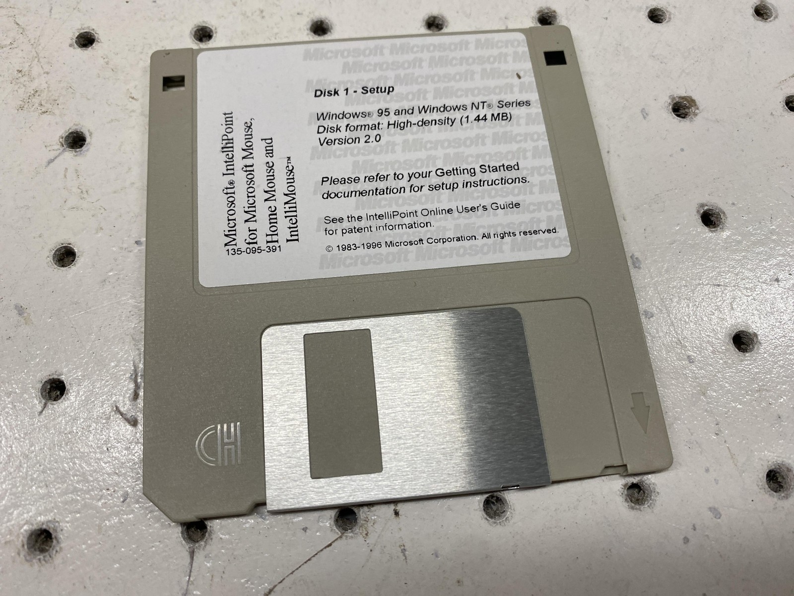 Vintage 1996 Microsoft IntelliPoint Mouse Drivers Disk 1 3.5″ Floppy 135-095-391