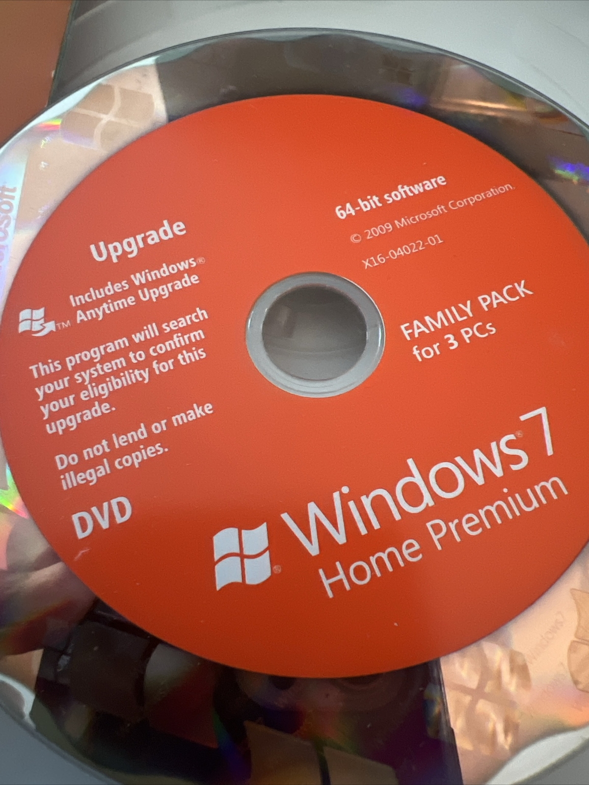 Used Microsoft Windows 7 Home Premium Upgrade 32 Bit and 64 Bit DVDs MS WIN
